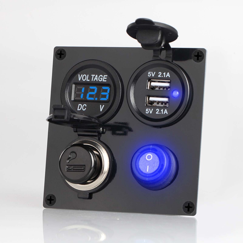 Ổ Cắm Sạc Hai Cổng USB 2 1A 2 1A Có Công Tắc Đèn LED Hiển Thị Điện Áp 12V Cho Xe Hơi / Tàu Thuyền / SUV Ma