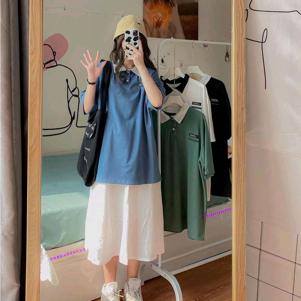 Áo thun POLO nữ tay lỡ có cổ phông form rộng freesize unisex mặc đi học, cặp, nhóm, lớp in hình DỄ THƯƠNG | BigBuy360 - bigbuy360.vn