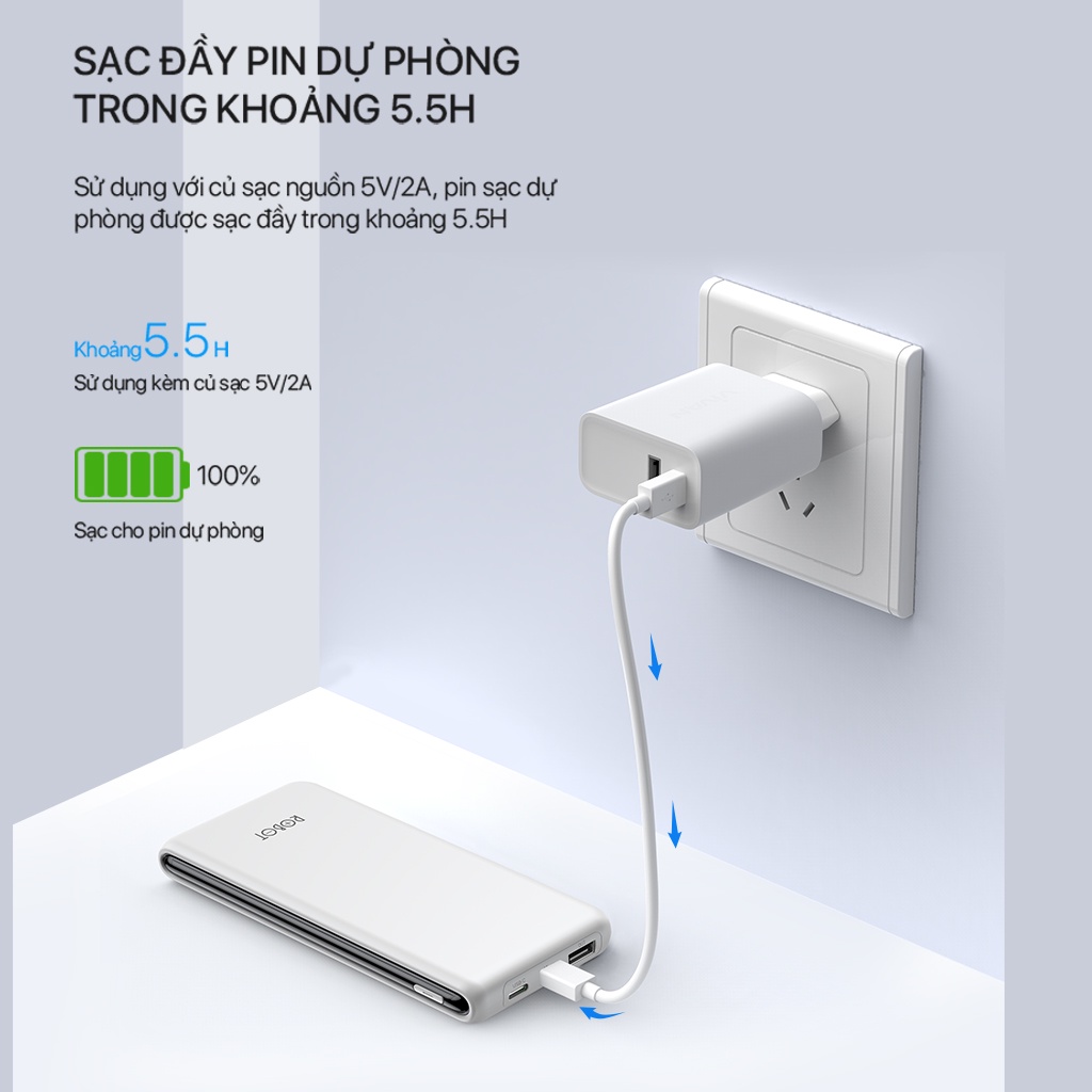 Pin Sạc Dự Phòng 10000mAh ROBOT RT180 1 Output USB & 2 Input Micro Type-C Hàng Chính Hãng Bảo Hành 12 Tháng 1 Đổi 1