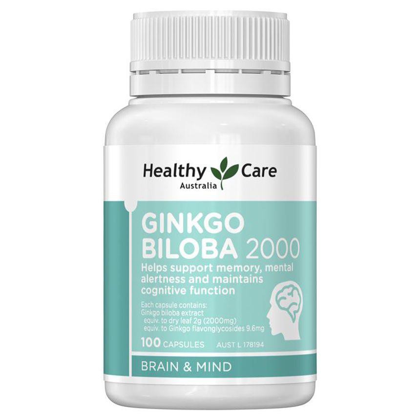 Viên uống bổ não Healthy Care Ginkgo Biloba 2000 100 Capsules