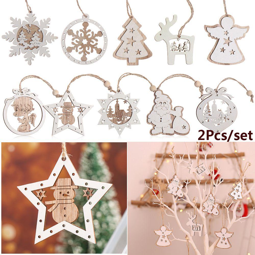 Set 2 Ngôi Nhà Gỗ Trơn Có Dây Treo Dùng Để Trang Trí Cây Thông Noel