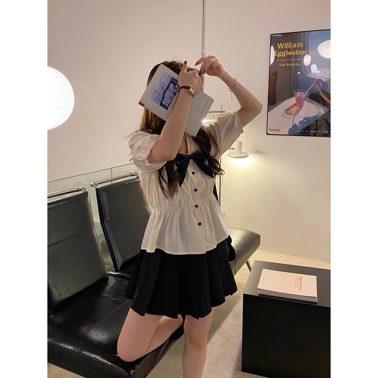 SET BỘ ÁO TƠ MIX CVAY KÈM TAG NƠ RỜI LOLLA_FASHION