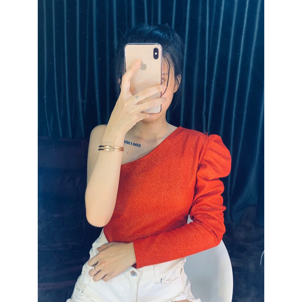 Áo lệch bờ vai chất thun nhũ siêu sang chảnh