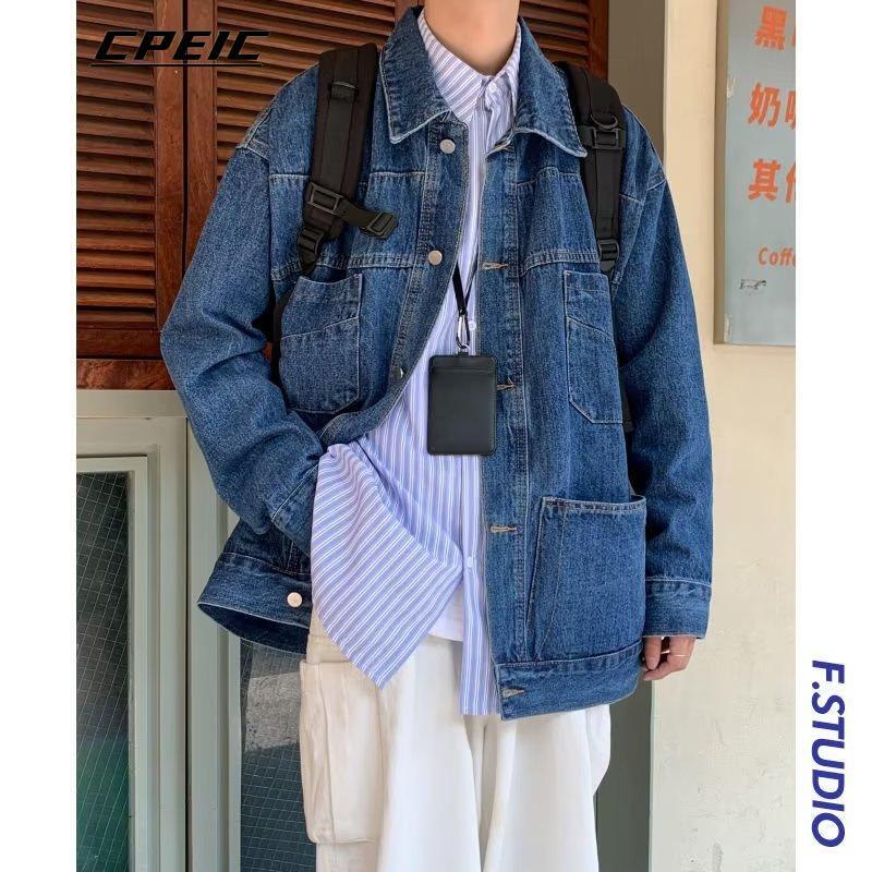 ☆Cpeic☆Áo Khoác Denim Dáng Rộng Phong Cách Hàn Quốc Đơn Giản Dễ Phối Đồ Phong Cách Mới 2022 Cho Nam Size M-2XL