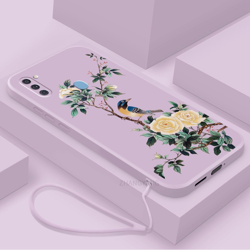 Ốp Điện Thoại TPU Mềm Họa Tiết Hoa Và Chim Có Dây Đeo Cho Samsung a11