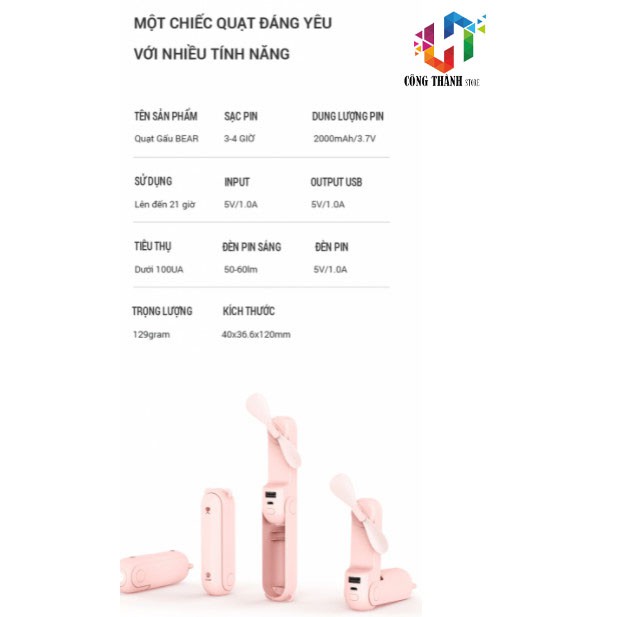 [Hàng Chính Hãng] Quạt mini cầm tay gió mạnh tích điện hình gấu Bear Jisulife F8 | BigBuy360 - bigbuy360.vn
