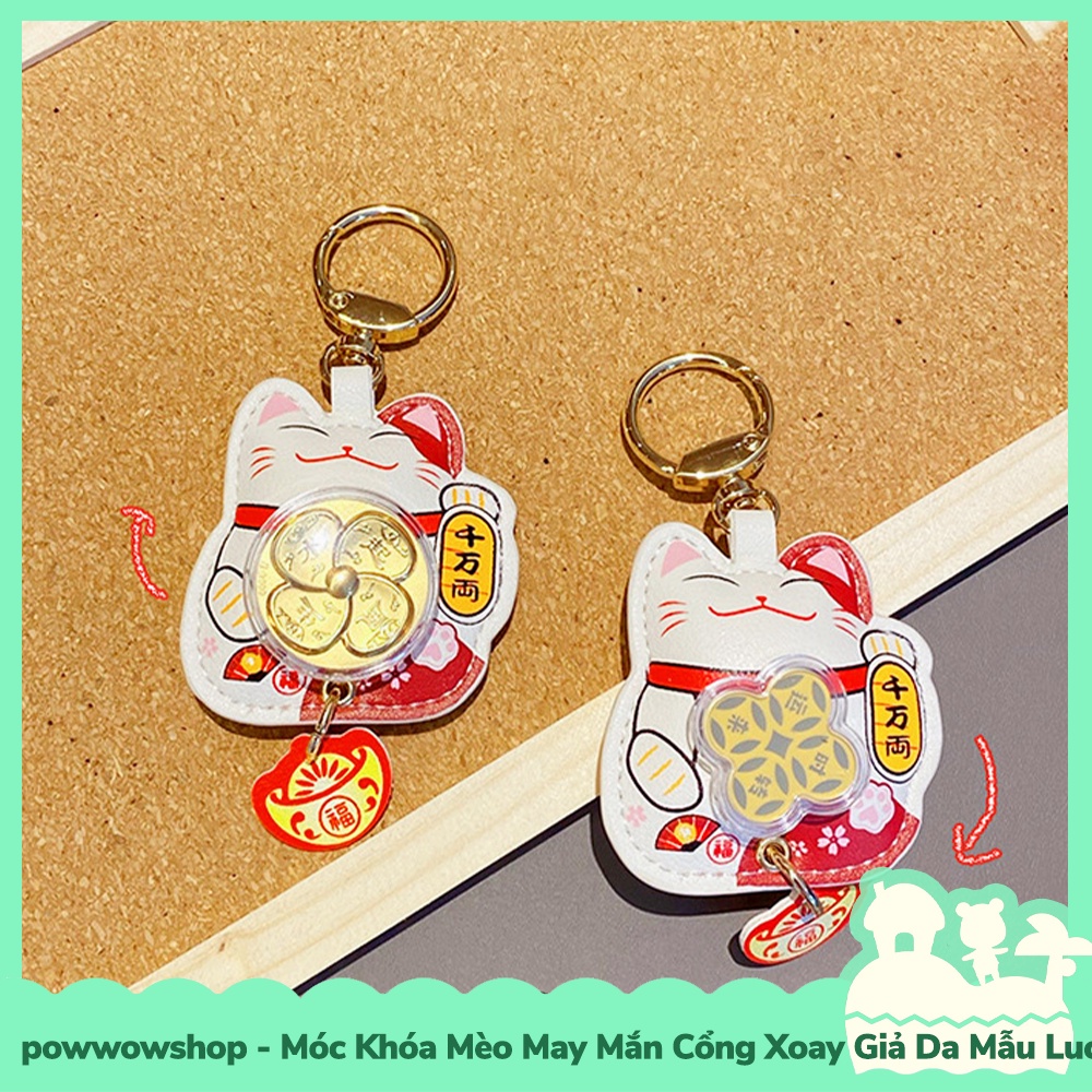 [Sẵn VN - Hỏa Tốc] Móc Khóa Mèo May Mắn Xoay Xoay Giả Da Mẫu Mèo May Mắn Lucky Cat Golden