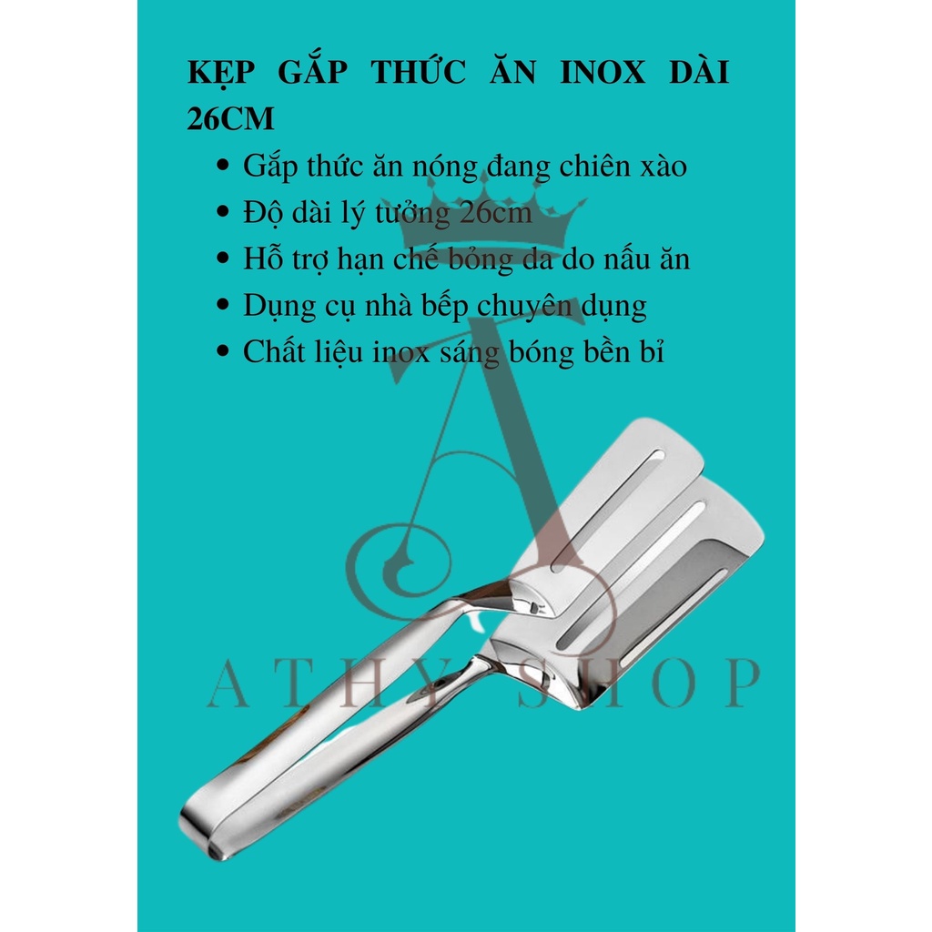 KẸP GẮP THỨC ĂN INOX DÀI 26CM dụng cụ đảo thực phẩm chiên xào thanh gắp food chống nóng hỗ trợ chống bỏng da khi nấu