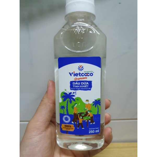 250ml - Dầu dừa tinh khiết Vietcoco Organic nấu ăn, dưỡng tóc, dưỡng mày, dưỡng