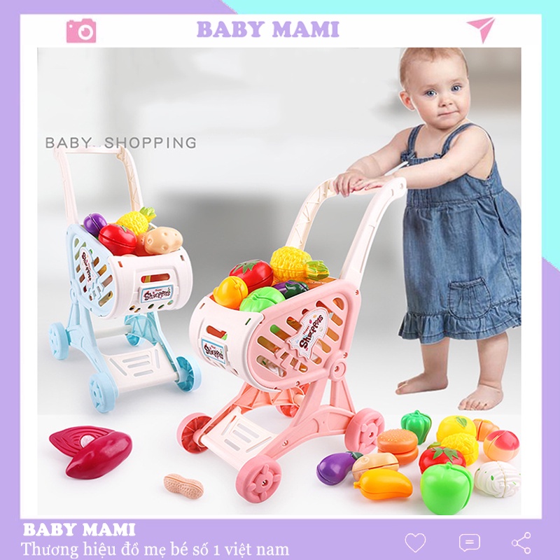 Xe Đẩy Đồ Chơi Cho Bé Xe Đẩy Siêu Thị Mô Hình Cho Bé Chở Trái Cây Có Giỏ Đựng Đồ Tiện Lợi