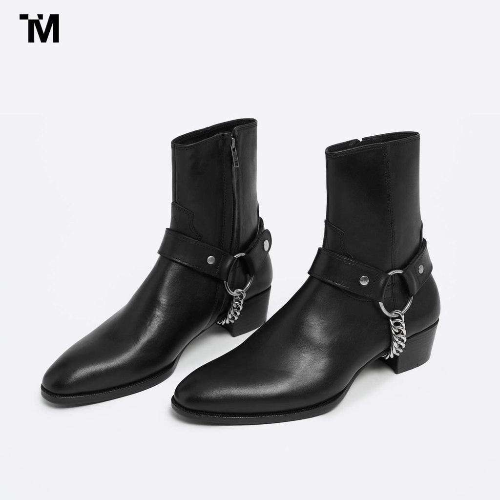 Giày nam harness boots da bò kiểu dáng đường phố Hot nhất Tặng phụ kiện