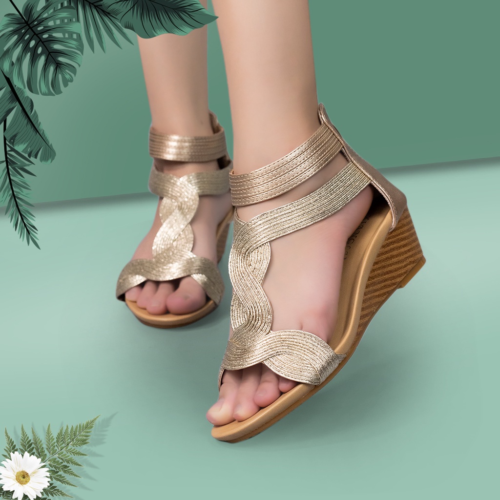 Giày sandal nữ đế xuồng 3 phân đi học cao gót kiểu xỏ ngón đế bệt dáng bánh mì bảo hành 1 năm P99 TIMAN