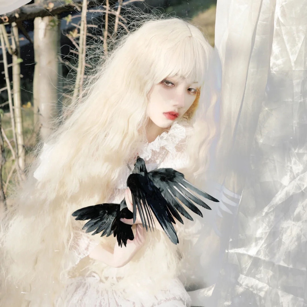 Tóc Giả Dài Xoăn Tự Nhiên Màu Be/Vàng Phong Cách lolita