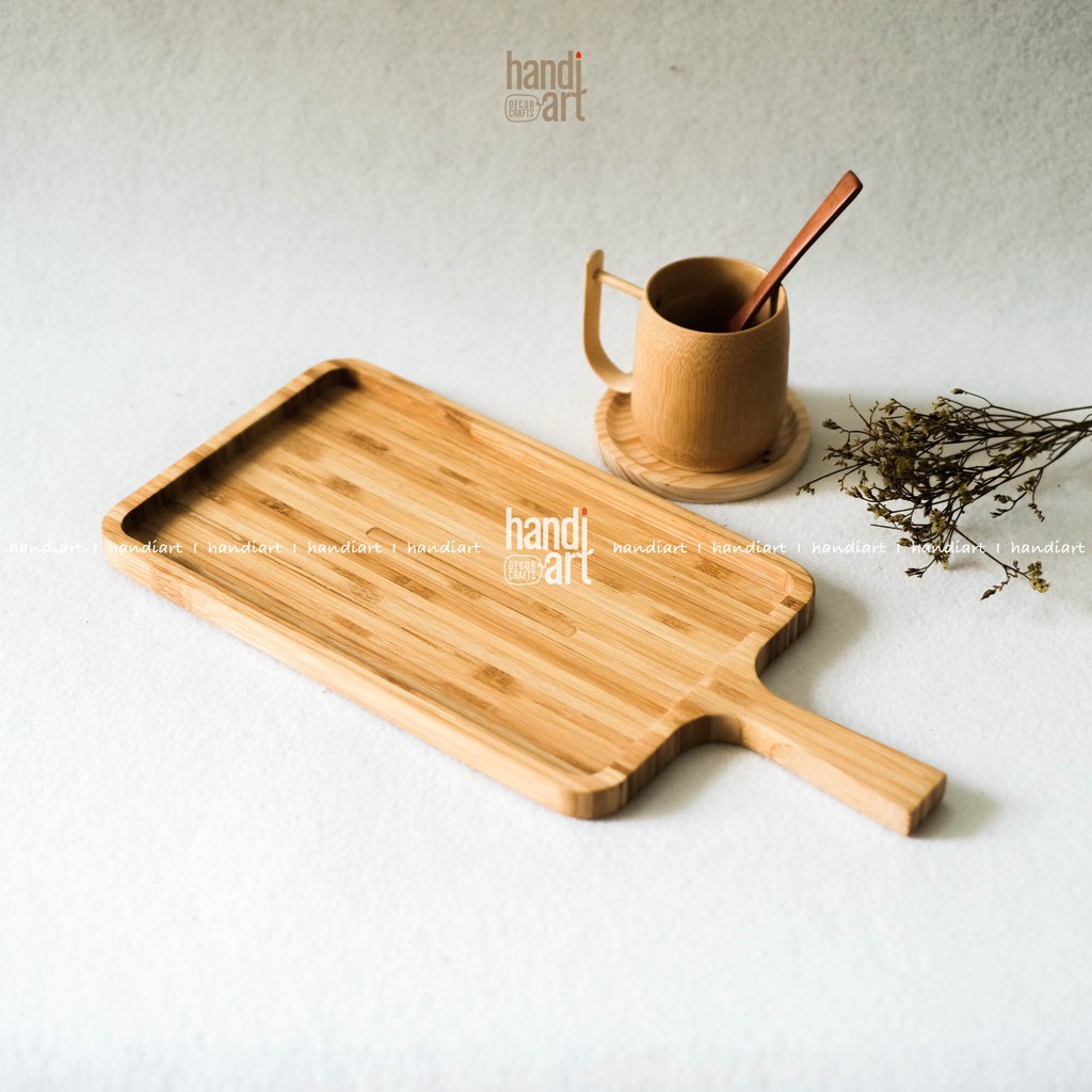 Khay gỗ tre chữ nhật tay cầm - Khay gỗ tre tự nhiên - Bamboo wood tray