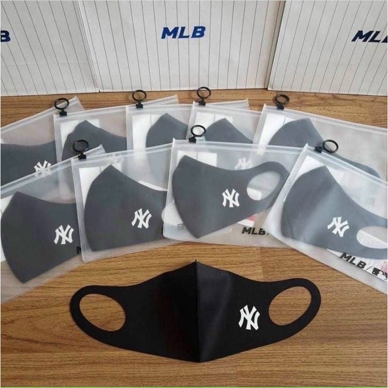 Khẩu trang MLB cotton nguyên chất thoáng khí chống bụi và khói mù in họa tiết NY / LA thời trang Hàn Quốc