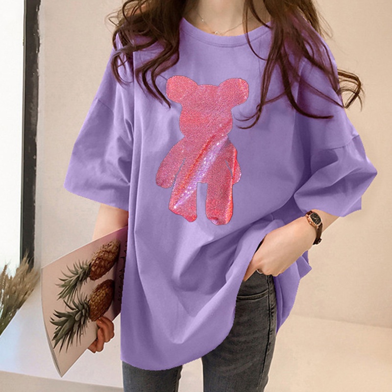 NRVP Áo thun cotton cổ tròn ngắn tay dáng rộng cỡ lớn thời trang năm 2021 cho nữ