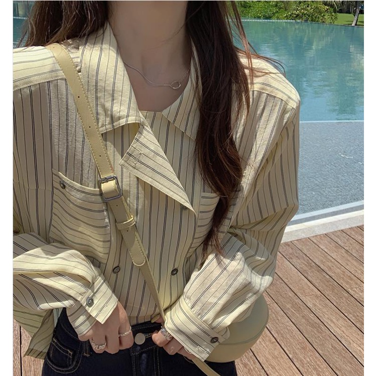 (MớI) Áo Sơmi DàI Tay Kẻ SọC Đơn GiảN Cho Nữ