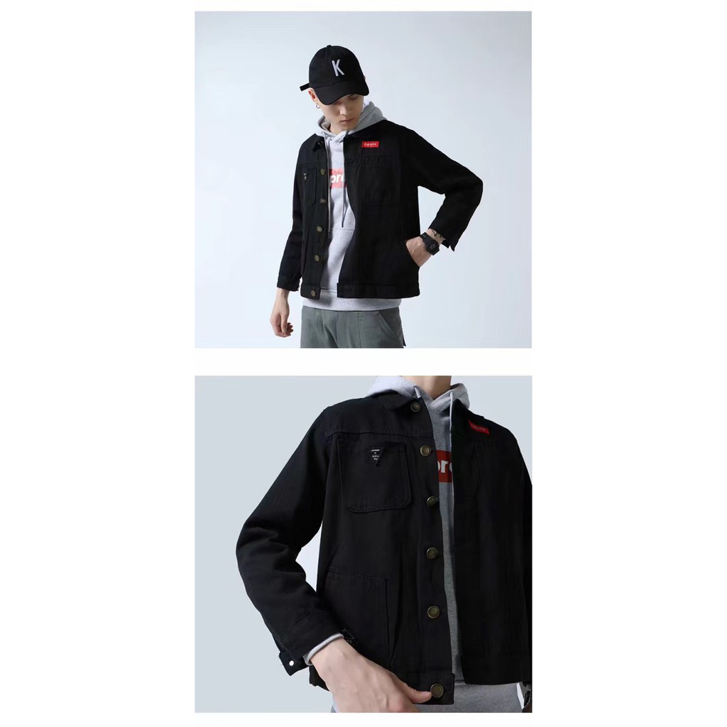 GETRICH áo khoác jean đen cá tính 933 full size S_XXL