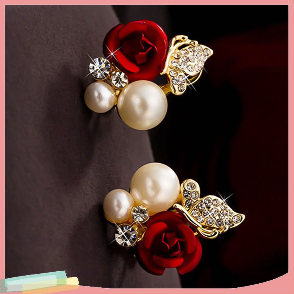 Đôi Khuyên Tai HìNh Hoa HồNg ĐíNh Kim Cương Giả ThờI Trang Cho Nữ