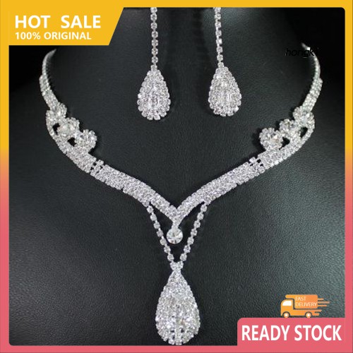 Bộ Dây Chuyền + Khuyên Tai Đính Đá Hình Giọt Nước