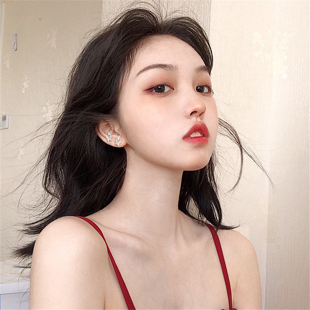 Đôi Khuyên Tai Mạ Bạc Hình Bướm Đính Đá Phong Cách Hàn Quốc