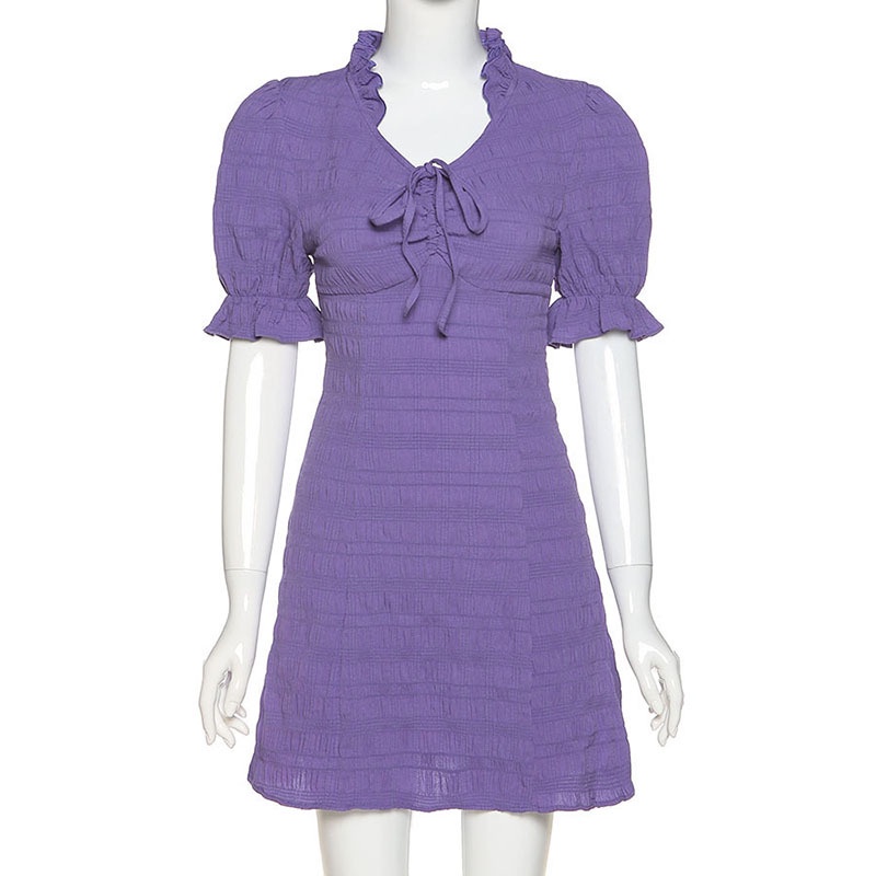 Đầm Ngắn Tay Cổ Chữ V Dáng Rộng Thời Trang Dành Cho Nữ