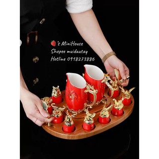 Bộ ly sứ 12 con giáp bình chia Long Phượng - Sẵn hàng