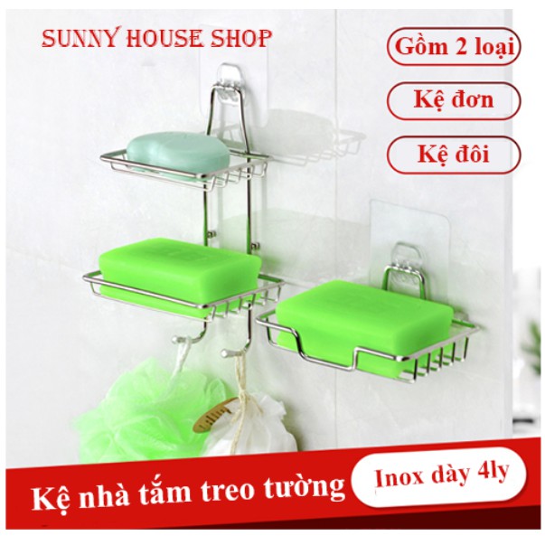 [KỆ ĐÔI] Kệ xà bông dán tường, Kệ nhà tắm INOX 304 dày 4 ly treo tường chịu lực