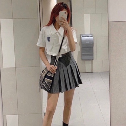 Chân váy TENNIS XẾP LY XÁM có quần trong hình thật nữ thể thao năng động - thiên yết