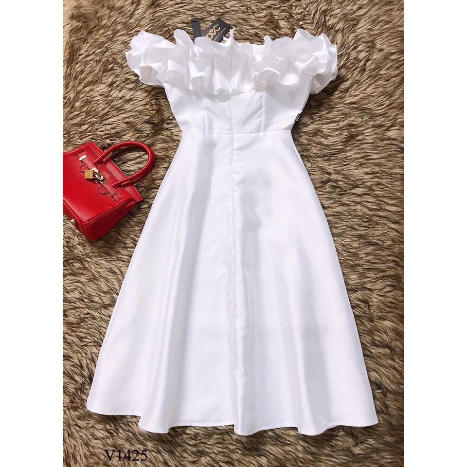 ⚡FLASH SALE⚡ Váy dự tiệc trắng xòe trễ vai cao cấp V1425 | BigBuy360 - bigbuy360.vn