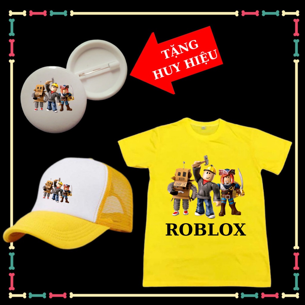 Set Áo phông trẻ em Roblox đủ size áo từ 10kg đến 90kg, kèm Mũ lưỡi trai cho bé, kèm huy hiệu Roblox.