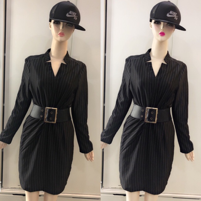 Đầm dáng suông công sở tay dài màu đen