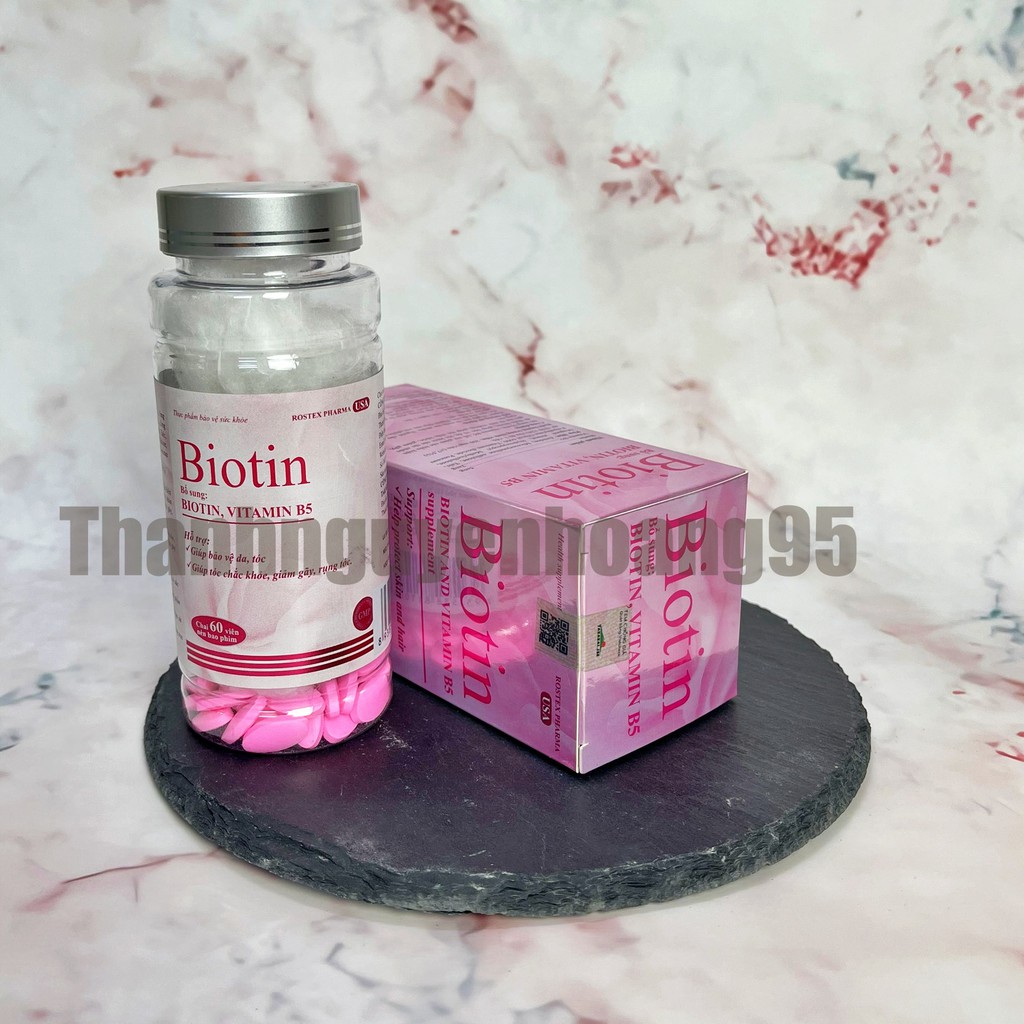 Viên uống Biotin bổ sung vitamin B5 và biotin hỗ trợ giảm rụng tóc, giúp tóc móng chắc khoẻ giảm gãy rụng- chai 60 viên