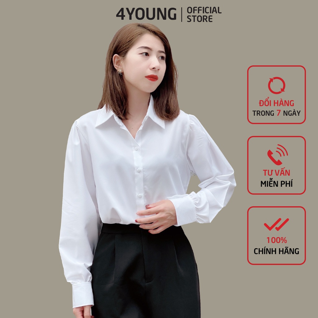 Áo sơ mi nữ đẹp form rộng công sở tay dài phồng 4YOUNG SM01
