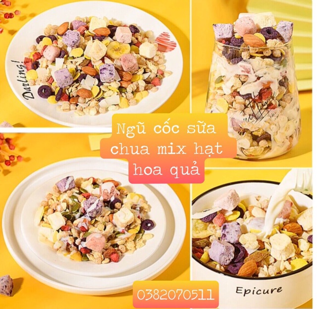 [Mua 3 tặng bát thìa-loại ngon] Ngũ Cốc Sữa Chua Mix Rau Củ Quả, Mix Hạt Giảm Cân Ăn Kiêng Gói 400g