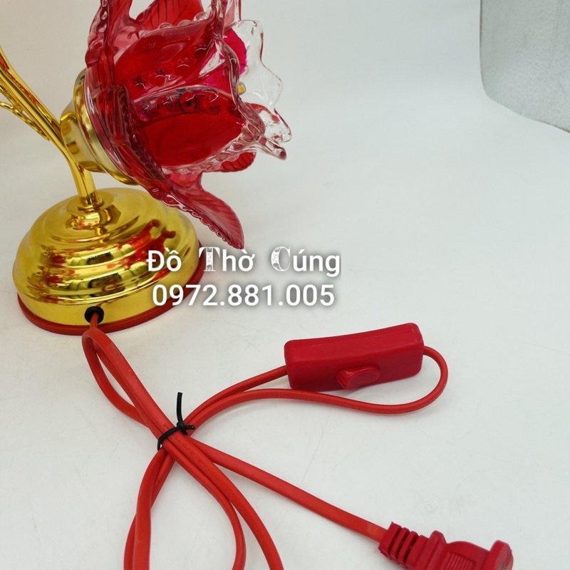 Đèn thờ thủy tinh hoa sen 3 bông màu đỏ