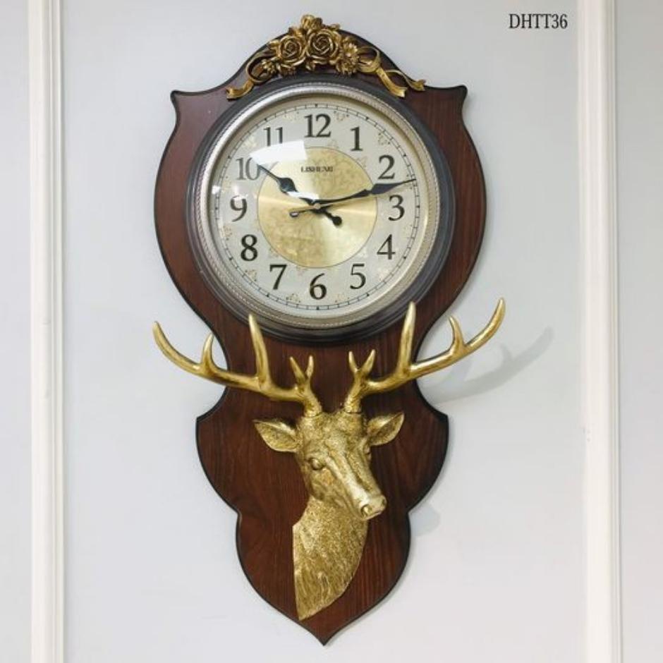 Đồng hồ treo tường TÂN CỔ ĐIỂN tượng hình đầu dê sinh động sang trọng DHTT36 - Món quà tân gia ý nghĩa.
