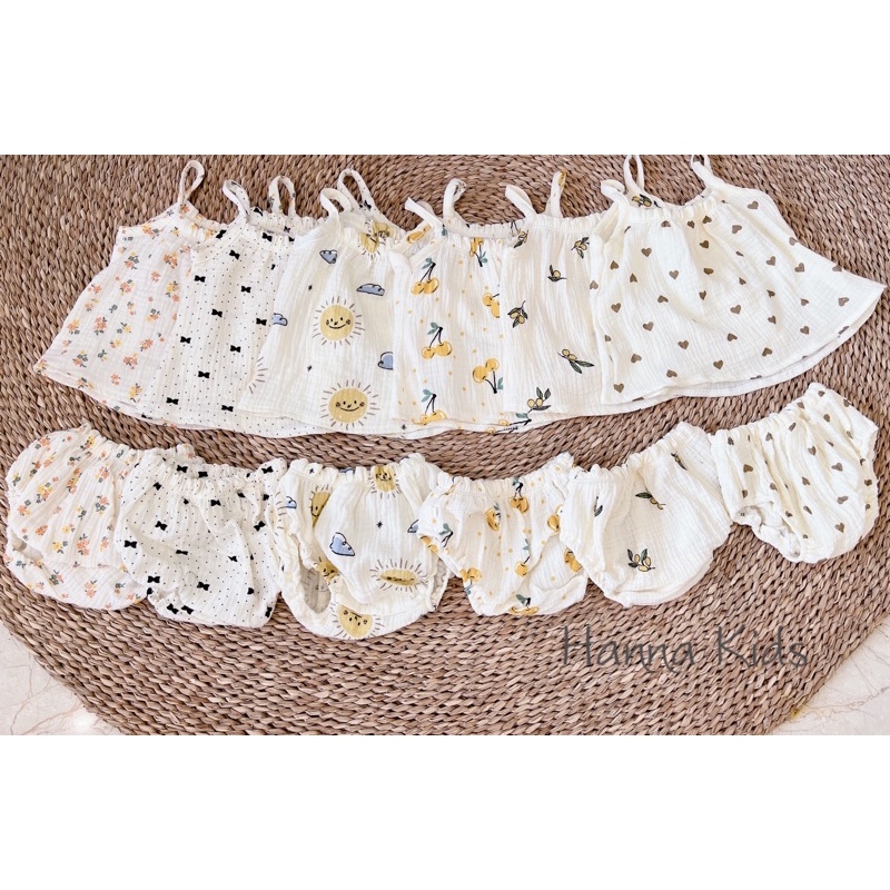 Set 2 dây chip chất liệu xô muslin cao cấp cho bé gái 5-15kg