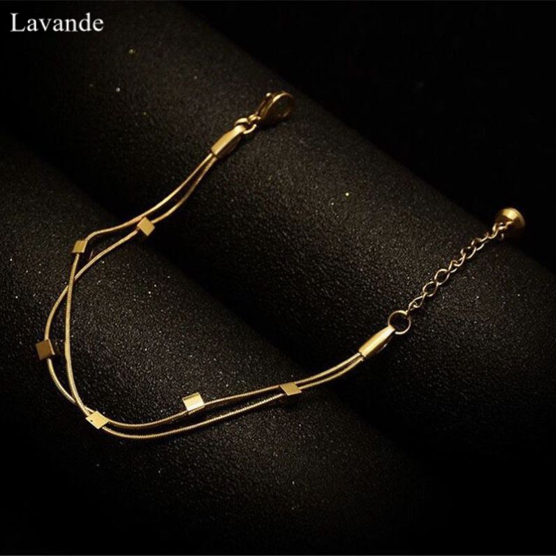 LAVANDE Vòng Đeo Tay Bằng Thép Titan Mạ Vàng 18K Hai Lớp Thiết Kế Đơn Giản Sang Trọng Cho Nữ CRMU