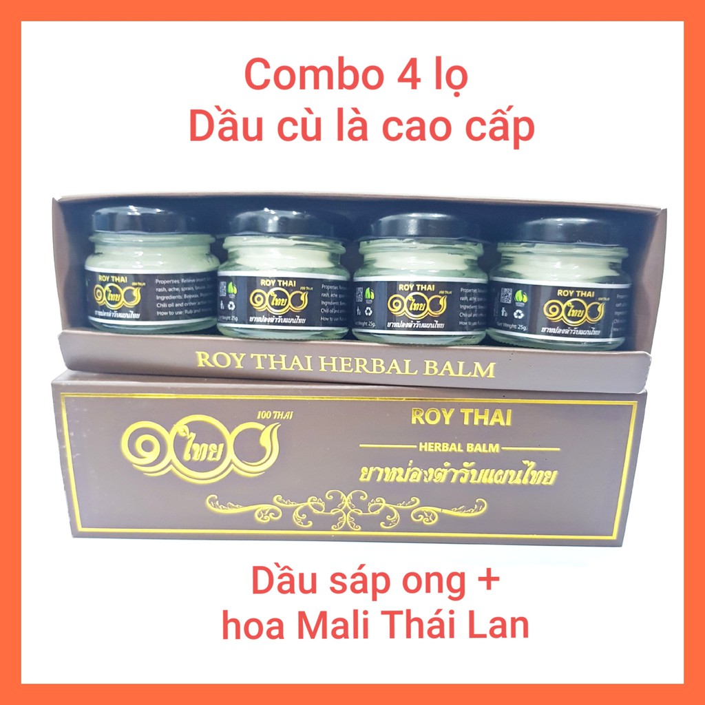 Combo 4 Chai Dầu Xoa Bóp Roythai Sáp Ong Hoa Mali Thái Lan 20gr