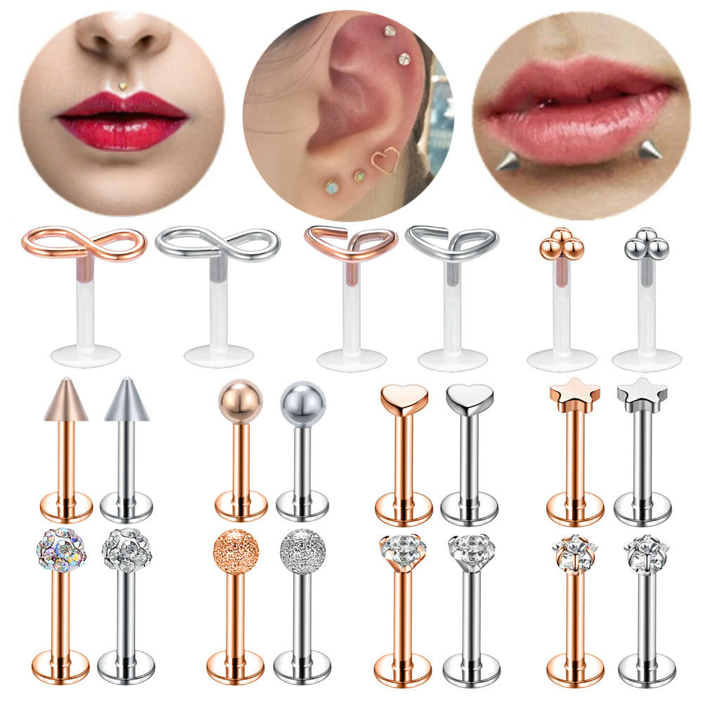 Khuyên Xỏ Môi Chất Liệu Thép Không Gỉ 316l Đính Pha Lê Cá Tính