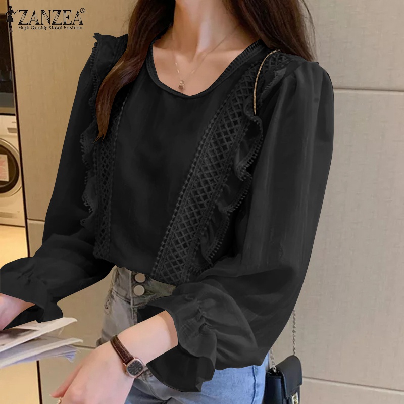 Áo kiểu  ZANZEA tay dài phối ren thời trang quyến rũ