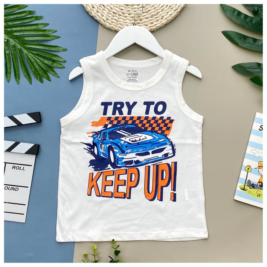 Áo sát nách chất cotton mát lịm kết hợp nhiều hình ảnh ngộ nghĩnh cho bé trai từ 18-40kg