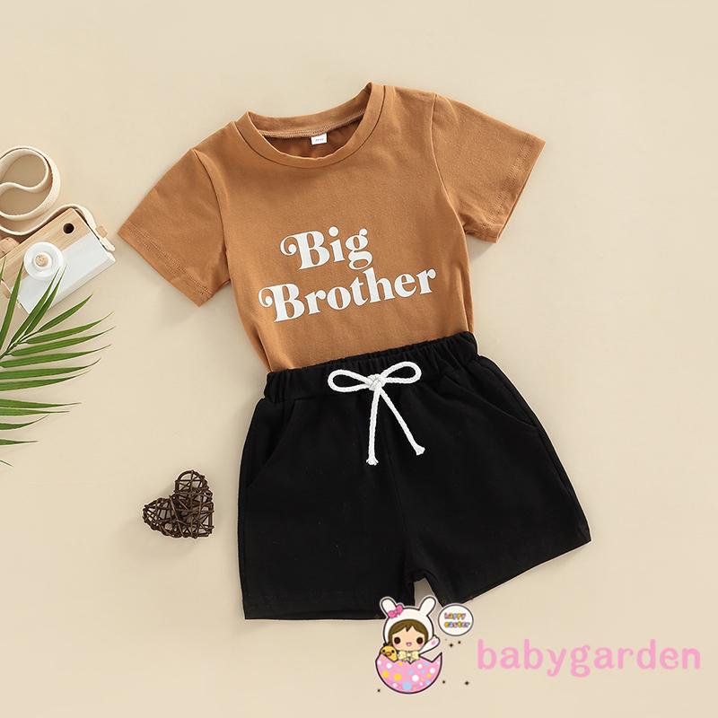 Set Áo Thun Tay Ngắn Cổ Tròn In Chữ + Quần Short Lưng Thun Thời Trang Mùa Hè Cho Bé Trai 1-5 Tuổi