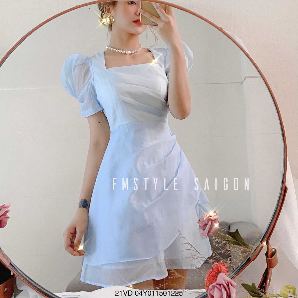 Đầm voan tay phồng cổ U sườn xếp ly ullzang thời trang nữ FMStyle SaiGon 21VD04Y011501