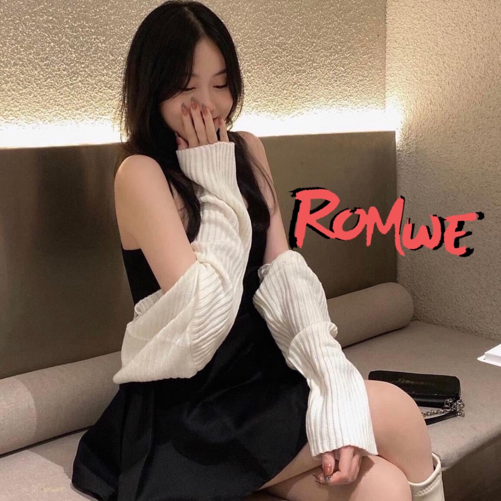 Set váy ngắn romwe đầm 2 dây kèm áo khoác mỏng nhẹ màu đen siêu xinh