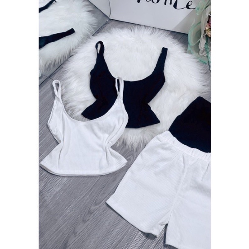 Set áo 2 dây quần đùi tập gym, đi chơi freesize dưới 52kg hai màu xinh xắn PC (2 món) alohashop91