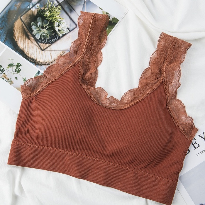 [Thanh Lý] Áo bra ren hoa 2 dây bản to không gọng nâng ngực KIMCHIBIKINI Áo ngực nữ cotton đệm vừa đẹp sexy AL001