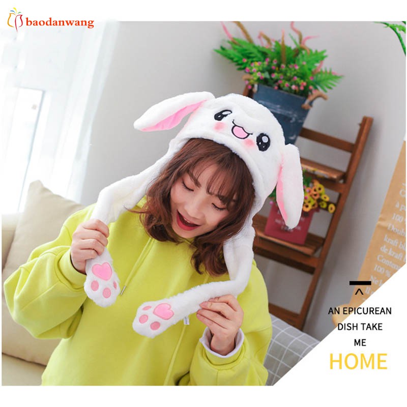 Mũ tai thỏ bóp hơi dễ thương/Cute Bunny Plush Hat Funny Playtoy Ear Up Down Rabbit Gift Toy for Kids Girls Girlfriend
