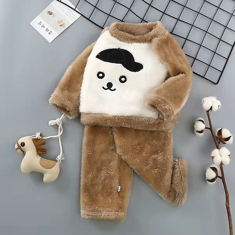 Bộ Đồ Ngủ Lông Cừu Dày Dặn Ấm Áp Theo Phong Cách Mùa Đông Dành Cho Bé